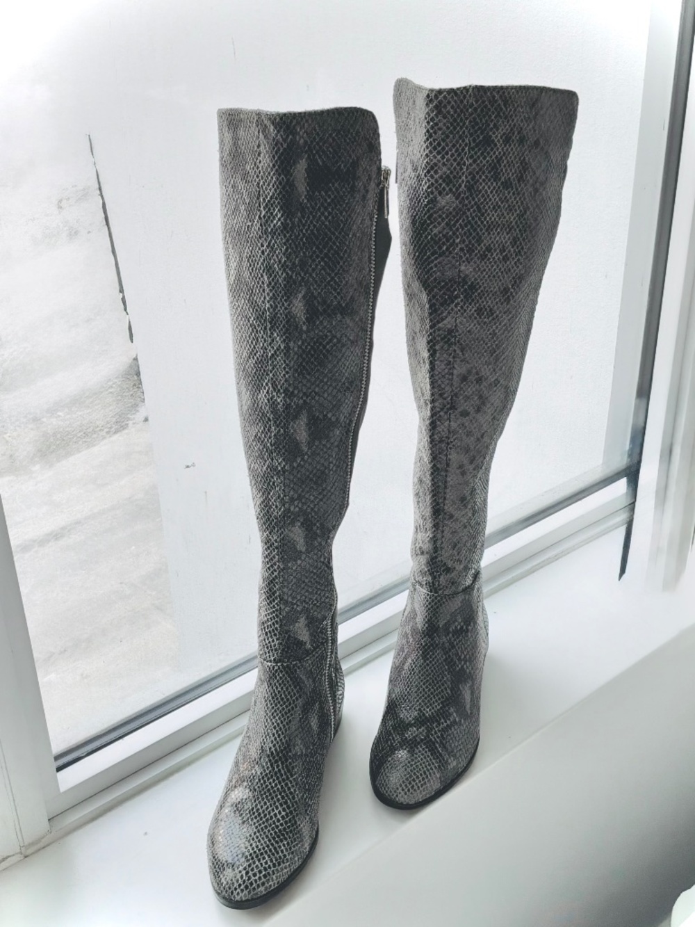 MICHAEL Michael Kors Bromley Grey Python OTK Boots Size 8